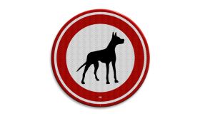 Aluminium DOR verkeersbord model 25 verboden voor honden - levensduur 10 jaar - afmeting 300mm rond