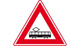 Aluminium DOR verkeersbord RVV J14 tram(kruising) - levensduur 10 jaar - afmeting 900mm driehoek