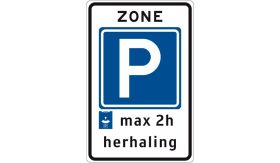 Aluminium DOR verkeersbord RVV E10zbh herhaling begin zone parkeerschijf - levensduur 10 jaar - afmeting 530x800mm
