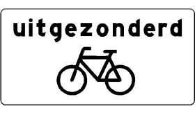 Aluminium DOR verkeersbord RVV OB52 uitgezonderd fietsers - levensduur 10 jaar - afmeting 600x300mm