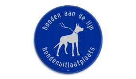 Aluminium ALUNI verkeersbord model 11 honden aan de lijn - levensduur 20 jaar - afmeting 400mm rond