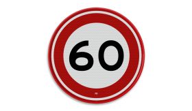Aluminium ALUNI verkeersbord RVV A0160 maximum snelheid 60 km per uur - levensduur 20 jaar - afmeting 800mm rond