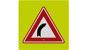 Aluminium ALUNI verkeersbord RVV J02f fluor rand bocht naar rechts - levensduur 20 jaar - afmeting 800x800mm