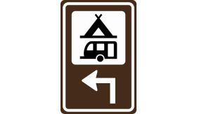 Aluminium ALUNI verkeersbord RVV BW101lhSk02 routebord kampeer en caravanterrein links om de hoek - levensduur 20 jaar - afmeting 400x600mm