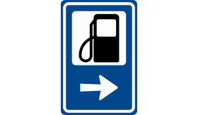 Aluminium ALUNI verkeersbord RVV BW101rSp10 routebord tankstation rechtsaf - levensduur 20 jaar - afmeting 400x600mm