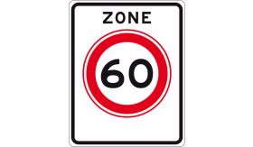 Aluminium ALUNI verkeersbord RVV A0160zb begin zone maximumsnelheid 60 km per uur - levensduur 20 jaar - afmeting 530x670mm