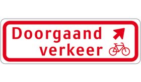 Aluminium ALUNI verkeersbord RVV BW02rb doorgaand verkeer fietsers rechts aanhouden - levensduur 20 jaar - afmeting 600x200mm