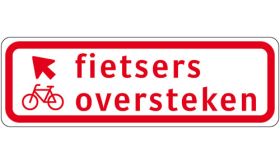 Aluminium ALUNI verkeersbord RVV BW07lb fietsers oversteken links aanhouden - levensduur 20 jaar - afmeting 600x200mm