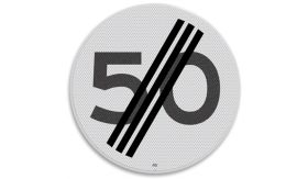 Nabasco Sign verkeersbord RVV A0250 einde maximumsnelheid 50 km per uur - levensduur 20 jaar - afmeting 600 mm rond