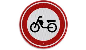 Nabasco Sign verkeersbord RVV C13 gesloten voor bromfietsen snorfietsen en gehandicaptenvoertuigen met in werking zijnde motor - levensduur 20 jaar - afmeting 600 mm rond