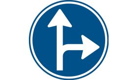 Nabasco Sign verkeersbord RVV D06r verplichte rijrichting rechtsaf of rechtdoor - levensduur 20 jaar - afmeting 600 mm rond