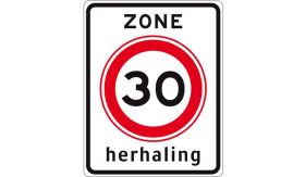 Nabasco Sign verkeersbord RVV A0130zbh herhaling begin zone maximumsnelheid 30 km per uur - levensduur 20 jaar - afmeting 530x670mm