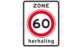 Nabasco Sign verkeersbord RVV A0160zbh herhaling begin zone maximumsnelheid 60 km per uur - levensduur 20 jaar - afmeting 530x670mm