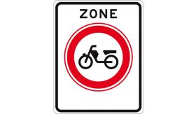 Nabasco Sign verkeersbord RVV C13zb begin zone gesloten voor bromfietsen snorfietsen en gehandicaptenvoertuigen met in werking zijnde motor - levensduur 20 jaar - afmeting 530x670mm