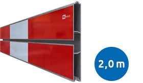 Aluminium BB16 schrikhekplank 1-sleuf 2000mm breed dubbelzijdig voorzien van klasse III rood/witte retroreflecterende blokken