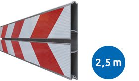 Aluminium BB18 schrikhekplank 1-sleuf 2500mm breed dubbelzijdig voorzien van klasse III rood/witte retroreflecterende pijlen