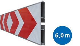 Aluminium BB17 schrikhekplank 1-sleuf 6000mm breed enkelzijdig voorzien van klasse III rood/witte retroreflecterende pijlen