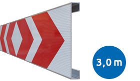Aluminium BB17 schrikhekplank DOR 3000mm breed enkelzijdig voorzien van klasse III rood/witte retroreflecterende pijlen