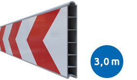 Kunststof BB18 schrikhekplank 3000mm breed dubbelzijdig voorzien van klasse III rood/witte retroreflecterende pijlen