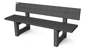 Recycling bank model LONDON met rugleuning - in de kleur zwart met een afmeting van 1800x550x770mm