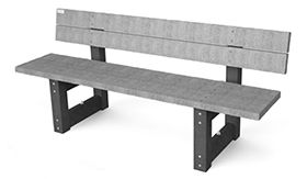 Recycling bank model LONDON met rugleuning - in de kleur grijs met een afmeting van 1800x550x770mm