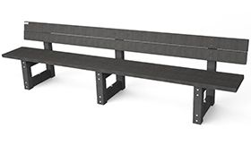 Recycling bank model LONDON met rugleuning - in de kleur zwart met een afmeting van 3600x550x770mm - extra lang