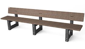 Recycling bank model LONDON met rugleuning - in de kleur bruin met een afmeting van 3600x550x770mm - extra lang