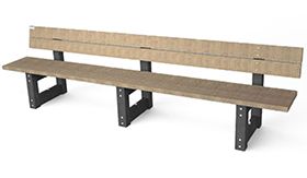 Recycling bank model LONDON met rugleuning - in de kleur beige met een afmeting van 3600x550x770mm - extra lang