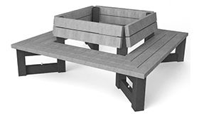 Recycling boombank model LONDON met rugleuning - in de kleur grijs met een afmeting van 1800x1800x770mm