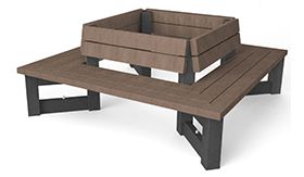 Recycling boombank model LONDON met rugleuning - in de kleur bruin met een afmeting van 1800x1800x770mm