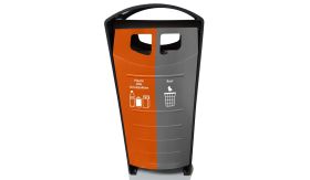 POL BINsolumn afvalbak - 2x 50 liter - double-bin - oranje/grijs