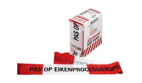 Afzetband - 500 m - rood/wit - PAS OP EIKENPROCESSIERUPS