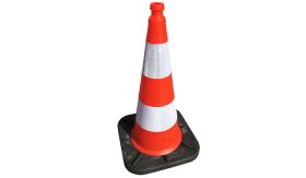 75 cm hoge oranje pvc verkeerskegel met reflecterende banen en verzwaarde voet