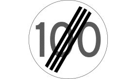 Aluminium DOR verkeersbord RVV A02100 einde maximumsnelheid 100 km per uur - levensduur 20 jaar - afmeting 1000mm rond