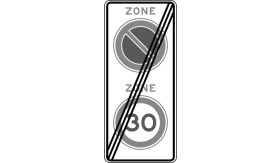Aluminium DOR verkeersbord RVV A0230E01ze einde zone maximumsnelheid 30 km per uur en parkeerverbod - levensduur 10 jaar - afmeting 530x1200mm