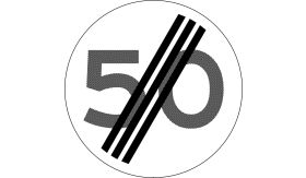 Aluminium DOR verkeersbord RVV A0250 einde maximumsnelheid 50 km per uur - levensduur 10 jaar - afmeting 800mm rond