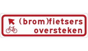 Aluminium DOR verkeersbord RVV BW08lb (brom)fietsers oversteken links aanhouden - levensduur 20 jaar - afmeting 700x200mm