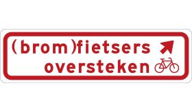Aluminium DOR verkeersbord RVV BW08rb (brom)fietsers oversteken rechts aanhouden - levensduur 20 jaar - afmeting 700x200mm