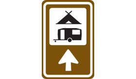 Aluminium DOR verkeersbord RVV BW101bSk02 routebord kampeer en caravanterrein rechtdoor - levensduur 20 jaar - afmeting 400x600mm