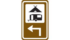 Re-sign verkeersbord RVV BW101lhSk02 routebord kampeer en caravanterrein links om de hoek - levensduur 20 jaar - afmeting 400x600mm
