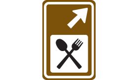 Re-sign verkeersbord RVV BW101rbSr02 routebord restaurant rechts aanhouden - levensduur 20 jaar - afmeting 400x600mm