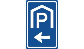 Aluminium DOR verkeersbord RVV BW202l overdekte parkeergelegenheid linksaf - levensduur 20 jaar - afmeting 400x600mm