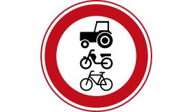 Aluminium DOR verkeersbord RVV C09 gesloten voor ruiters vee wagens motorvoertuigen die niet sneller kunnen of mogen rijden dan 25 km per uur en brommobielen alsmede fietsen bromfietsen en gehandicaptenvoeruigen - levensduur 20 jaar - afmeting 800mm rond