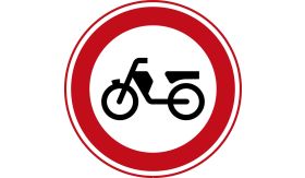 Aluminium DOR verkeersbord RVV C13 gesloten voor bromfietsen snorfietsen en gehandicaptenvoertuigen met in werking zijnde motor - levensduur 10 jaar - afmeting 400mm rond