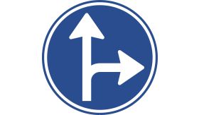 Aluminium DOR verkeersbord RVV D06r verplichte rijrichting rechtsaf of rechtdoor - levensduur 20 jaar - afmeting 600 mm rond