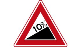 Aluminium DOR verkeersbord RVV J06 steile helling - levensduur 20 jaar - afmeting 900mm driehoek
