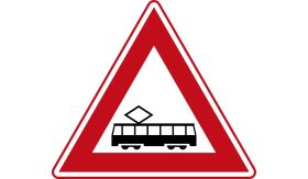 Aluminium DOR verkeersbord RVV J14 tram(kruising) - levensduur 20 jaar - afmeting 900mm driehoek