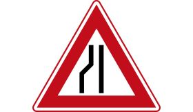 Aluminium DOR verkeersbord RVV J19 rijbaanversmalling - levensduur 20 jaar - afmeting 900mm driehoek