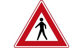 Aluminium DOR verkeersbord RVV J23 voetgangers - levensduur 20 jaar - afmeting 900mm driehoek