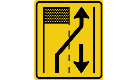 Aluminium DOR verkeersbord RVV T31-2r - afsluiting van linker weghelft - levensduur 20 jaar - afmeting 600x700mm